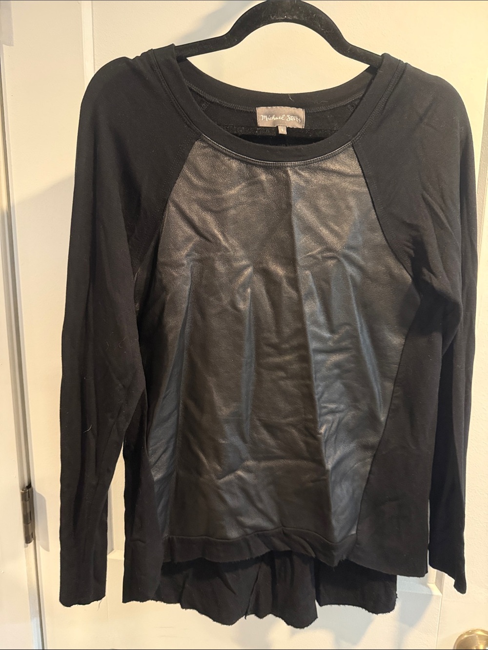 Michael Stars Black 100% Leather Front Long Sleeve Tee